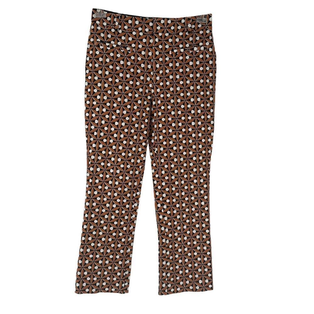 Anthropologie Essential Collection Pants Slim Straight Size 6 Brown Geometric